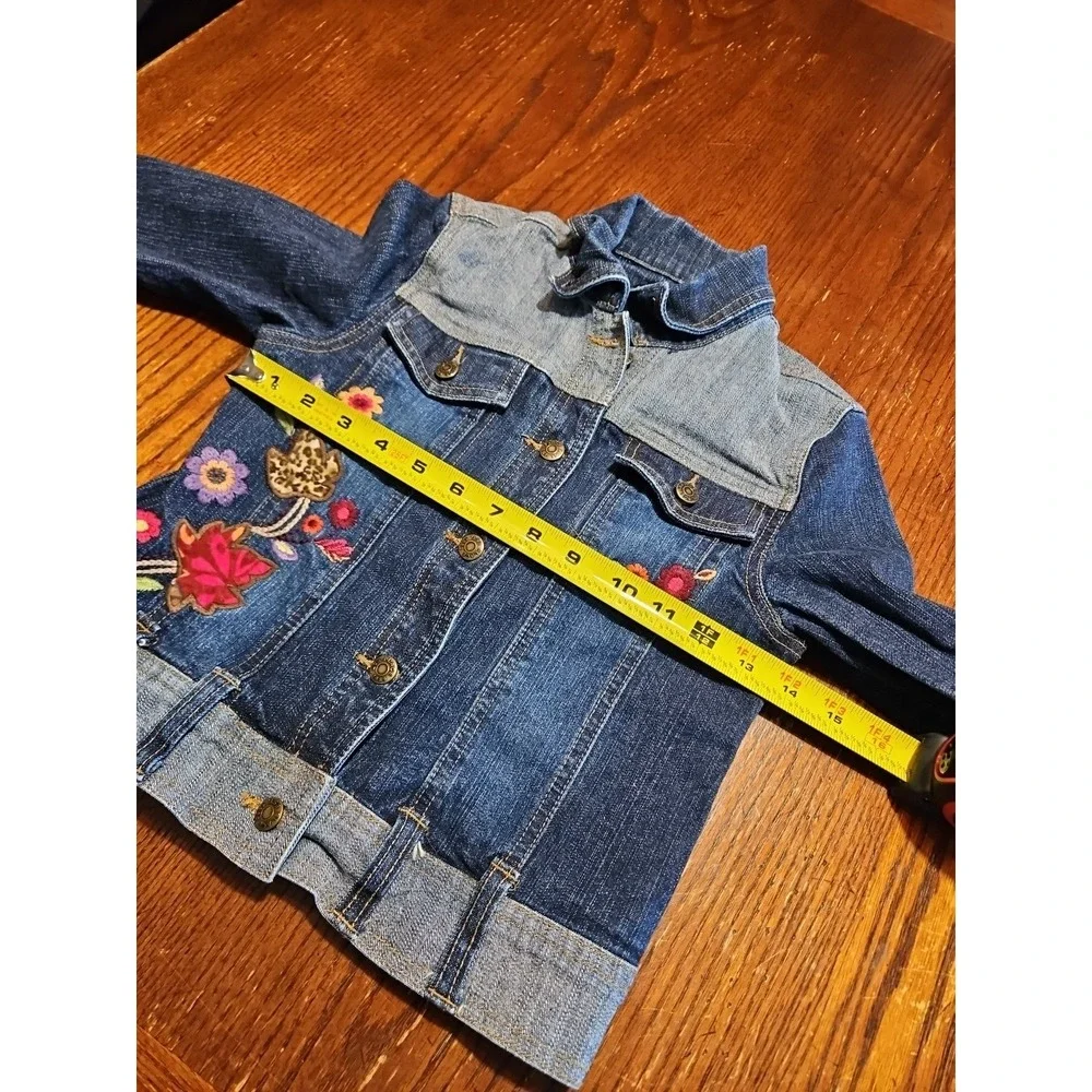 Children's Place Girls Denim Jacket Sz 5 Floral‎ Embroidered Long Sleeve (A882)